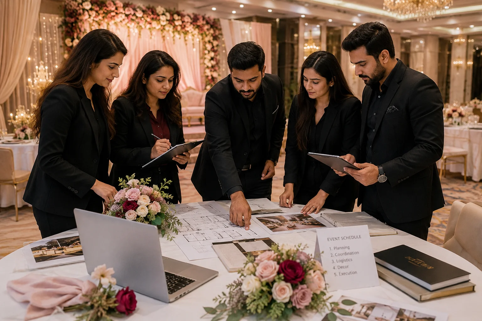 Event management team planning and coordinating a celebration.